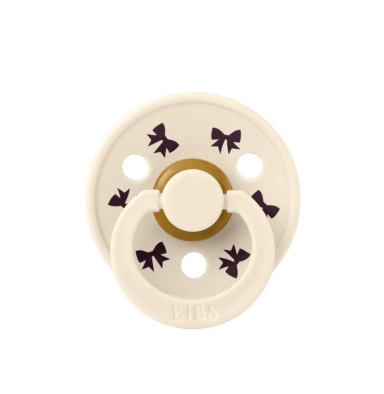 Пустушка BIBS Colour holiday bow  Latex Round (кругла) ivory plum 0-6 м