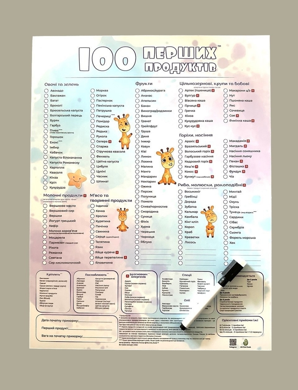 Планер 100 перших продуктів з маркером жирафи