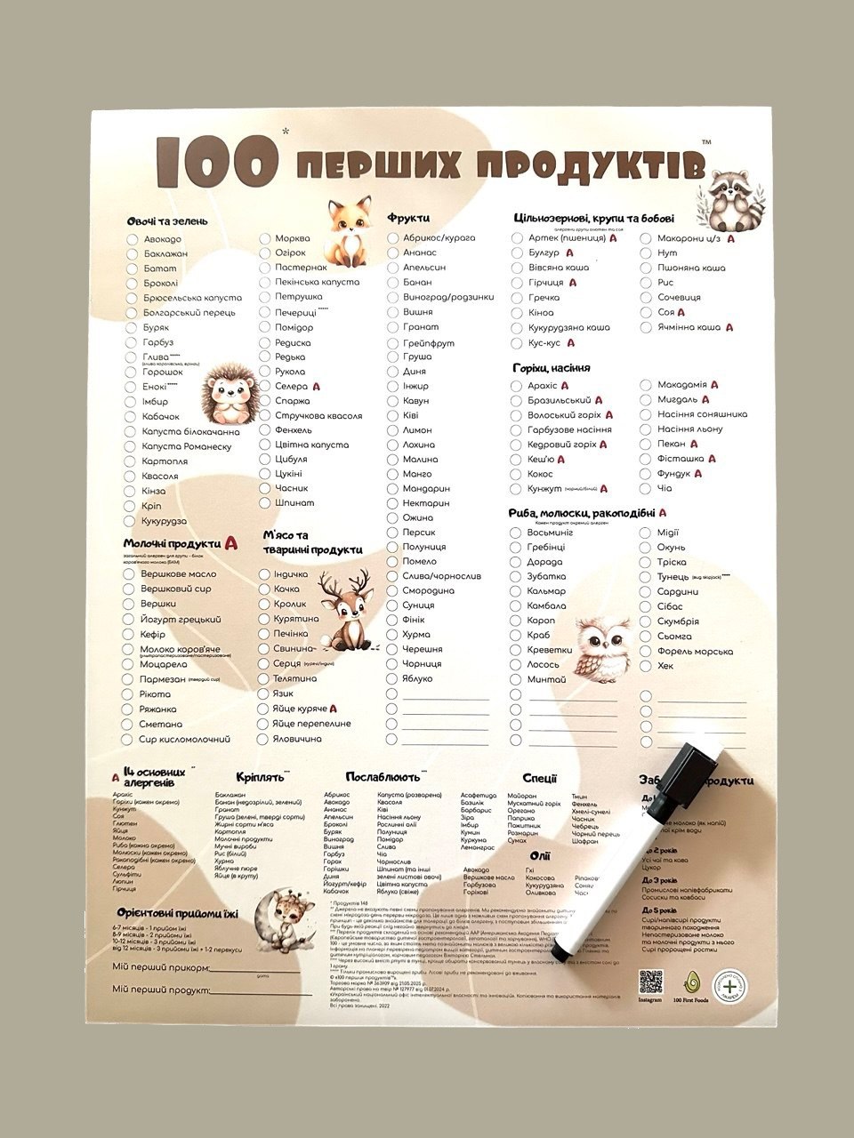 Планер 100 перших продуктів з маркером звірята